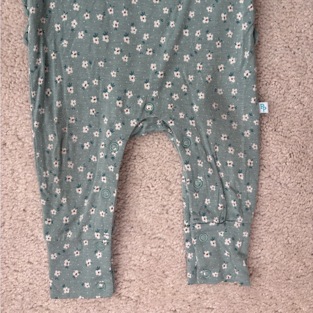 Posh Peanut Teal Floral Kids Long Sleeve Romper - Picture 2 of 11
